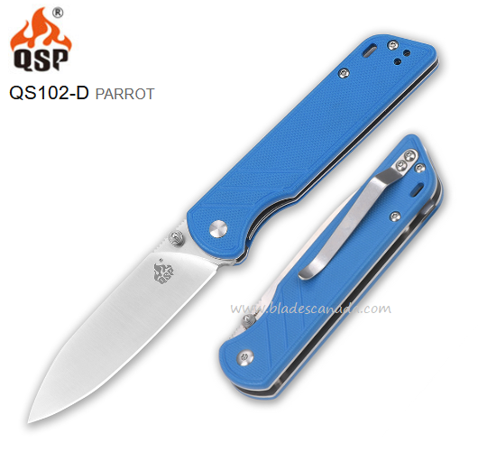 QSP Parrot Folding Knife, D2, G10 Blue, QS102-D - Click Image to Close